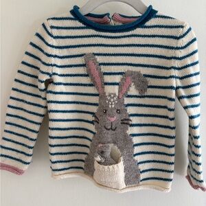 Baby Boden Striped Sweater with Bunny Pocket